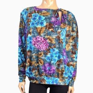 Vintage Grazia Fava Wool Blouse Womens Size Medium Blue Purple Sequin Beaded Top